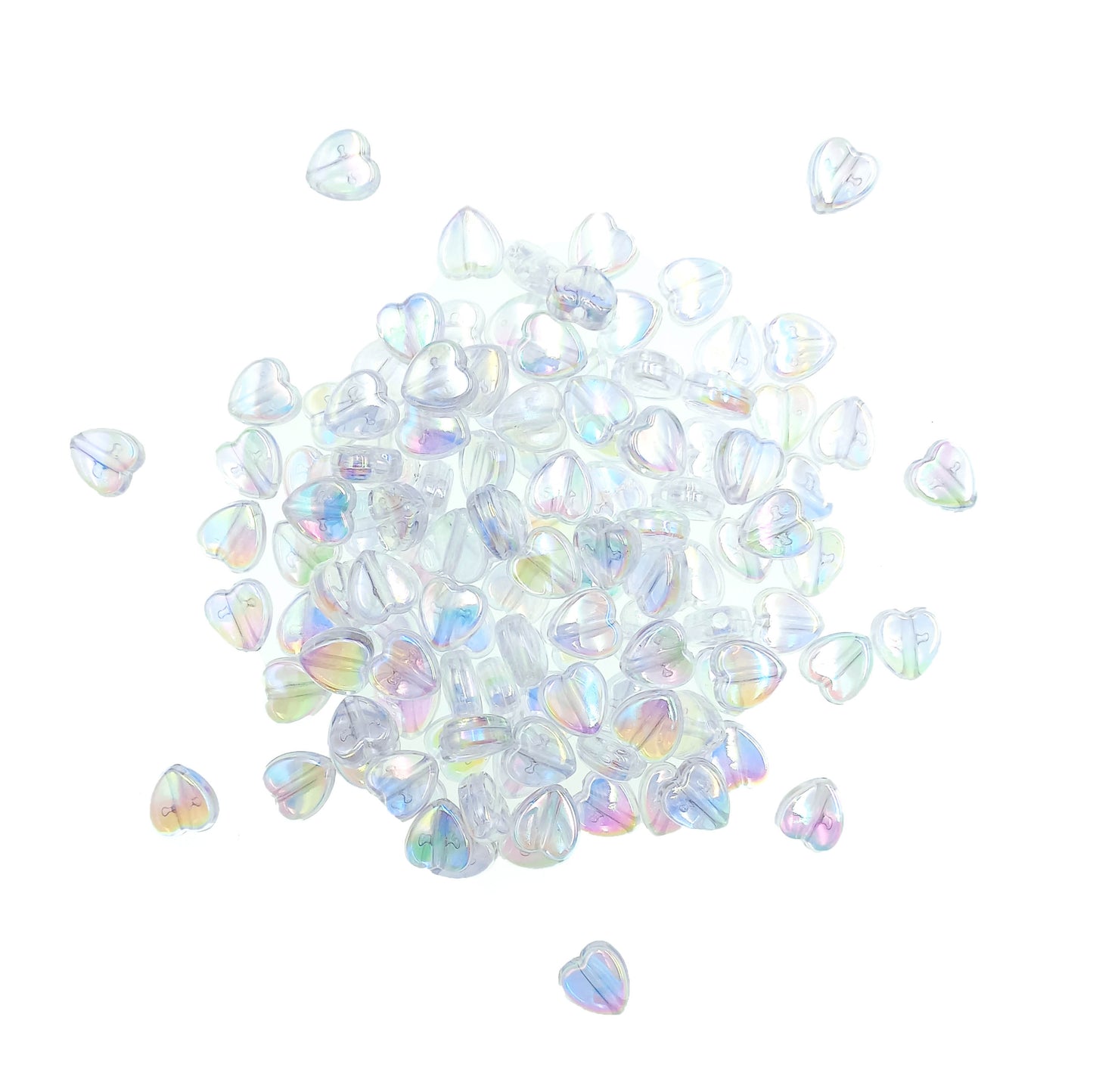 Cuentas de Corazon Acrilico Transparente Tornasol 9x8mm - Bisuteria