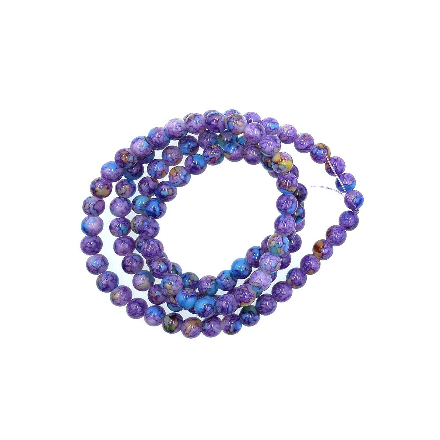 Tira Perlas de Vidrio 8mm Morado Azul Jaspeado