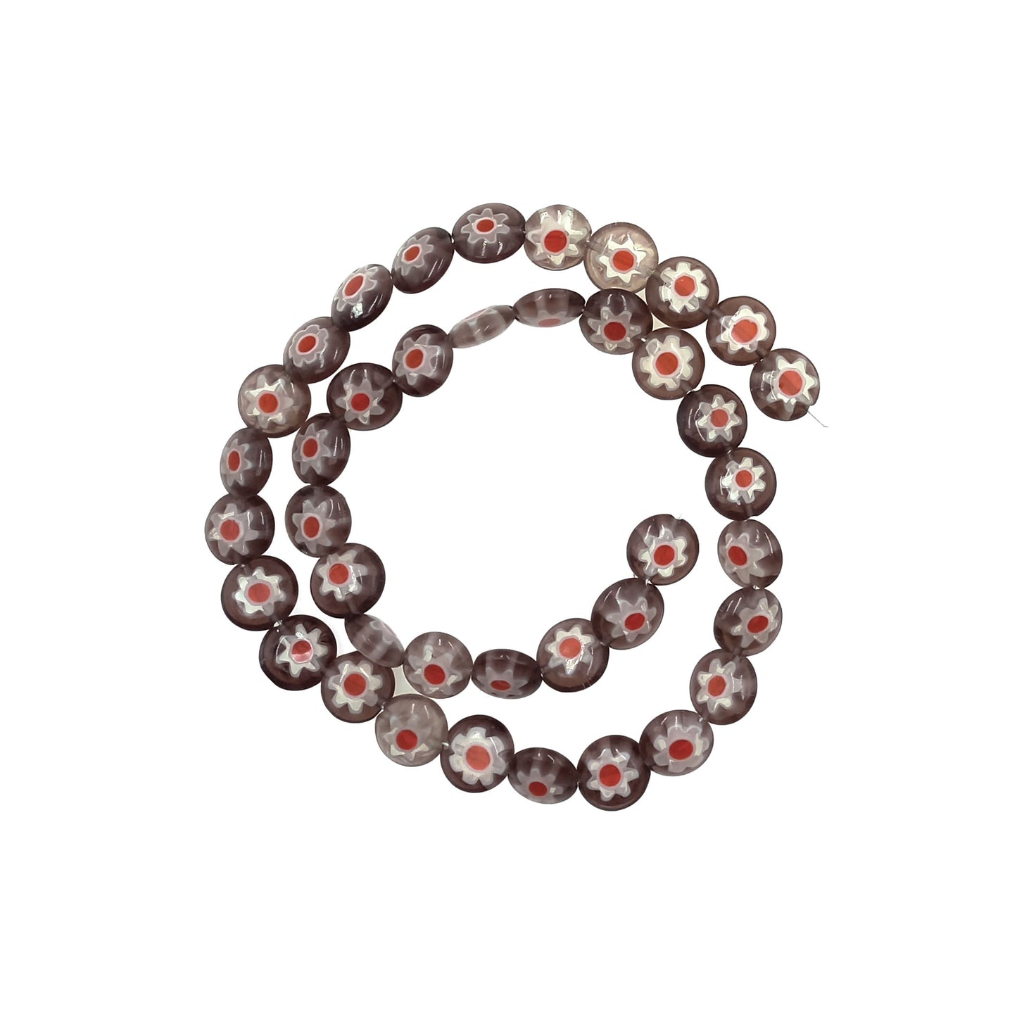 Tira Cuentas de Murano Plano 9,5mm Flores Rojo Uva