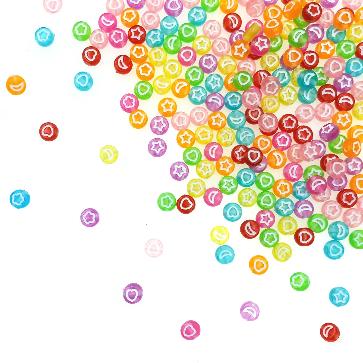 Cuenta Redonda Transparente Corazon Flor Luna 7mm