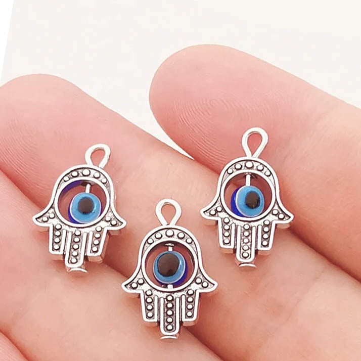 Dije Mano Fatima Ojo Turco Azul 20x13mm - Bisuteria