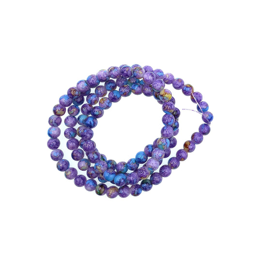 Tira Perlas de Vidrio 8mm Morado Azul Jaspeado