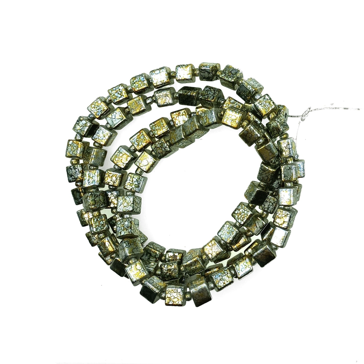 Tira Cuentas Cuadradas Jaspeado Verde 6mm