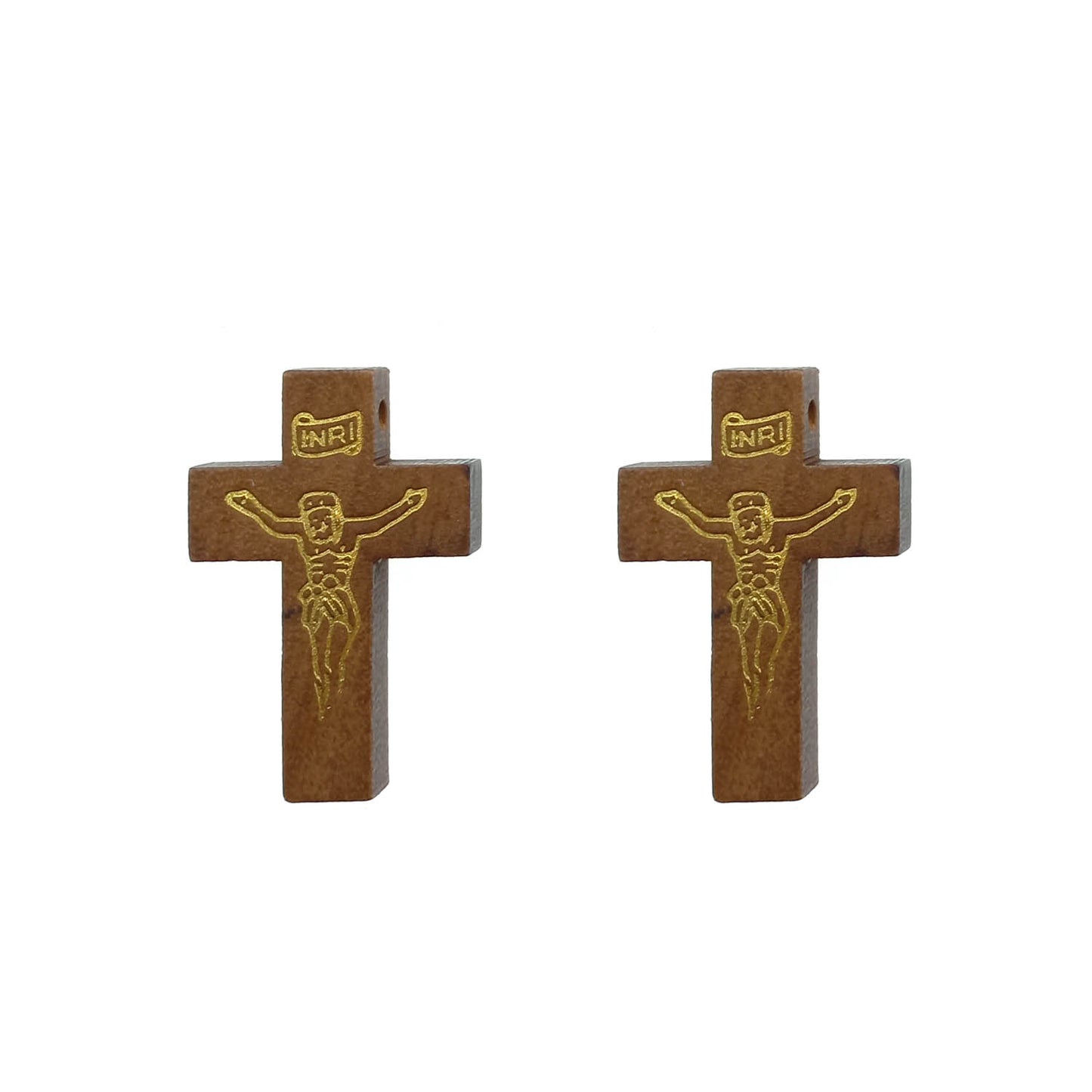 Cruz Colgante de Madera Cafe Claro Inri Religioso 3,2 cms x 2 cms
