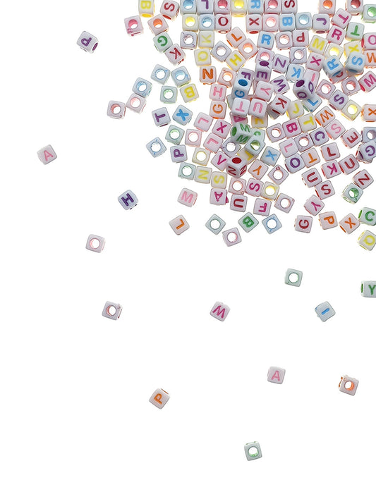 Cuentas de Letras Cuadrado Chico 5mm Blanco Surtido - Bisuteria