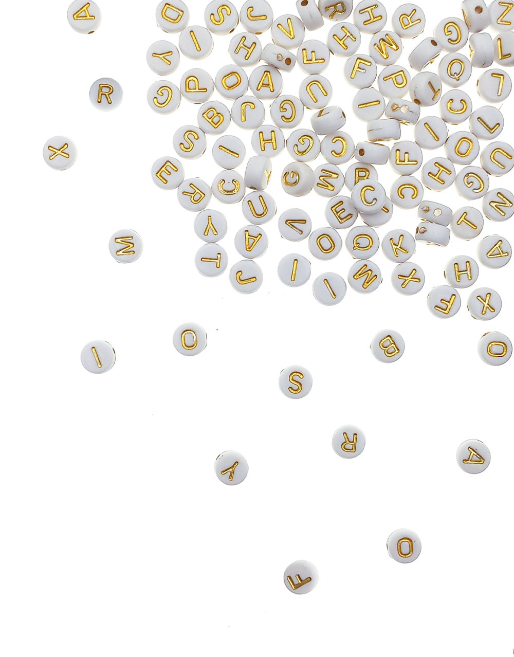 Cuentas de Letras Redondas Blanco Dorado 7mm - Bisuteria